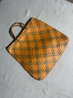 Woven Straw Tote Bag in Orange and Brown - Unbranded